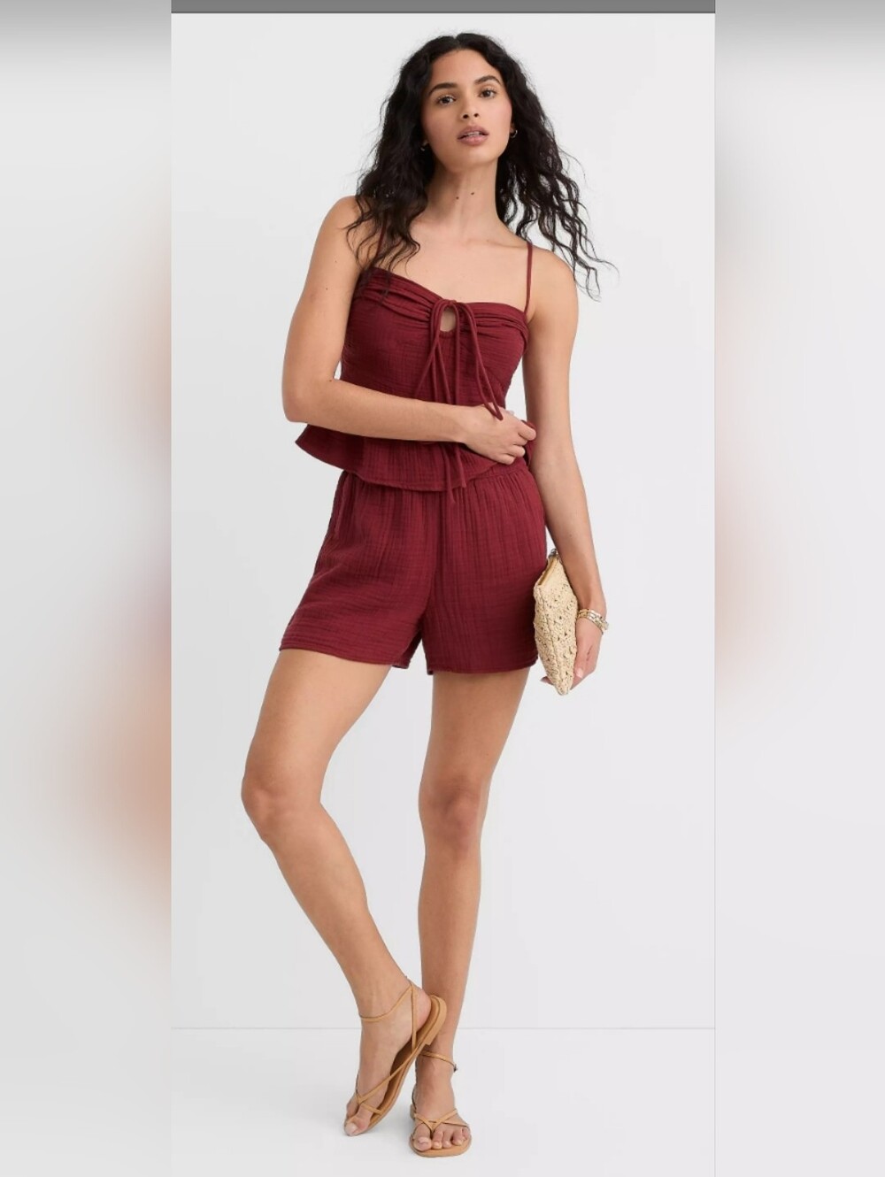 Loft SEALED! NWT! Beach Strappy Ruched Triple Cloth 2pc Set in Dusty Brick. Sz M